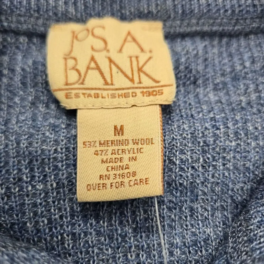 Jos. A. Bank Sweater Vip 4 Bttn Mock Mens M Blue Neck Quarter Button Merino